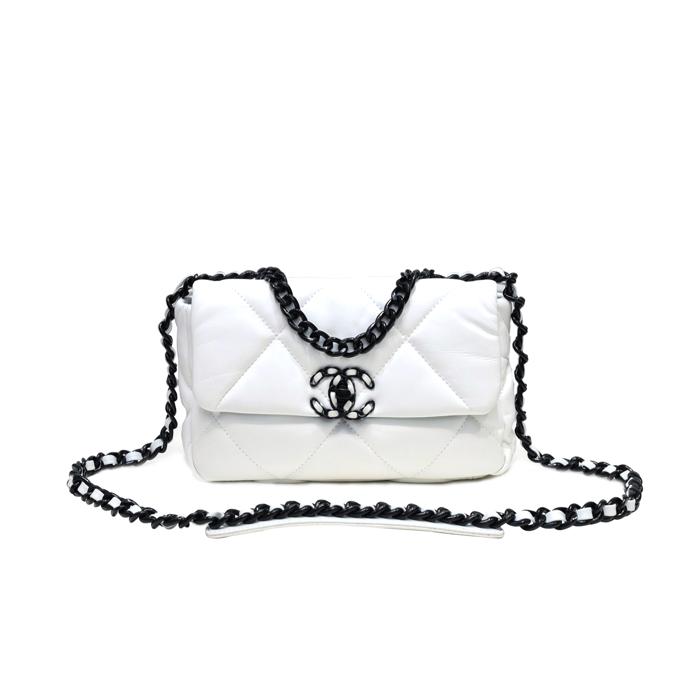 CHANEL 19 FLAP BAG WHITE BLACK HARDWARE AS1160 (26*16*9cm) 